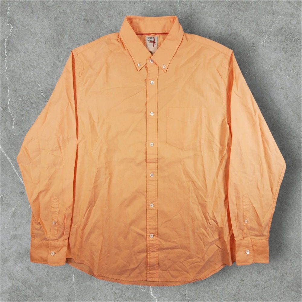 Relwen Button Down Shirt Mens 2X Orange Long Sleeve Cotton Pocket Casual